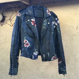 Blank NYC studded vegan leather embroidered jacket